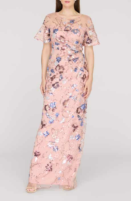 JS Collections Alisa Sequin Embellished Short Sleeve Column Gown