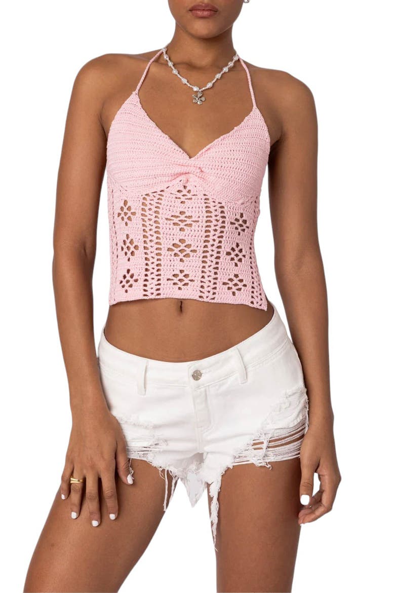 Jada Open Back Crochet Crop Top, Main, color, PINK