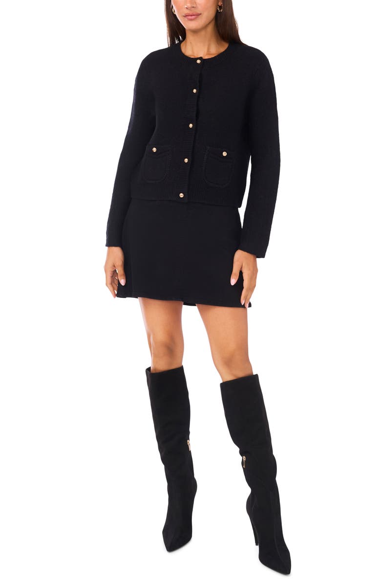 Vince Camuto Long Sleeve Cardigan with Patch Pockets, Alternate, color, Rich Black