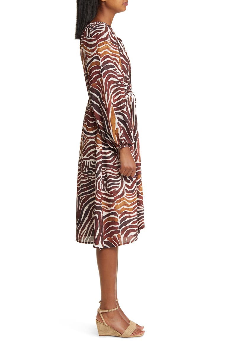 Zen Zebra Long Sleeve Midi Dress, Alternate, color, DOUBLE CHOCOLATE