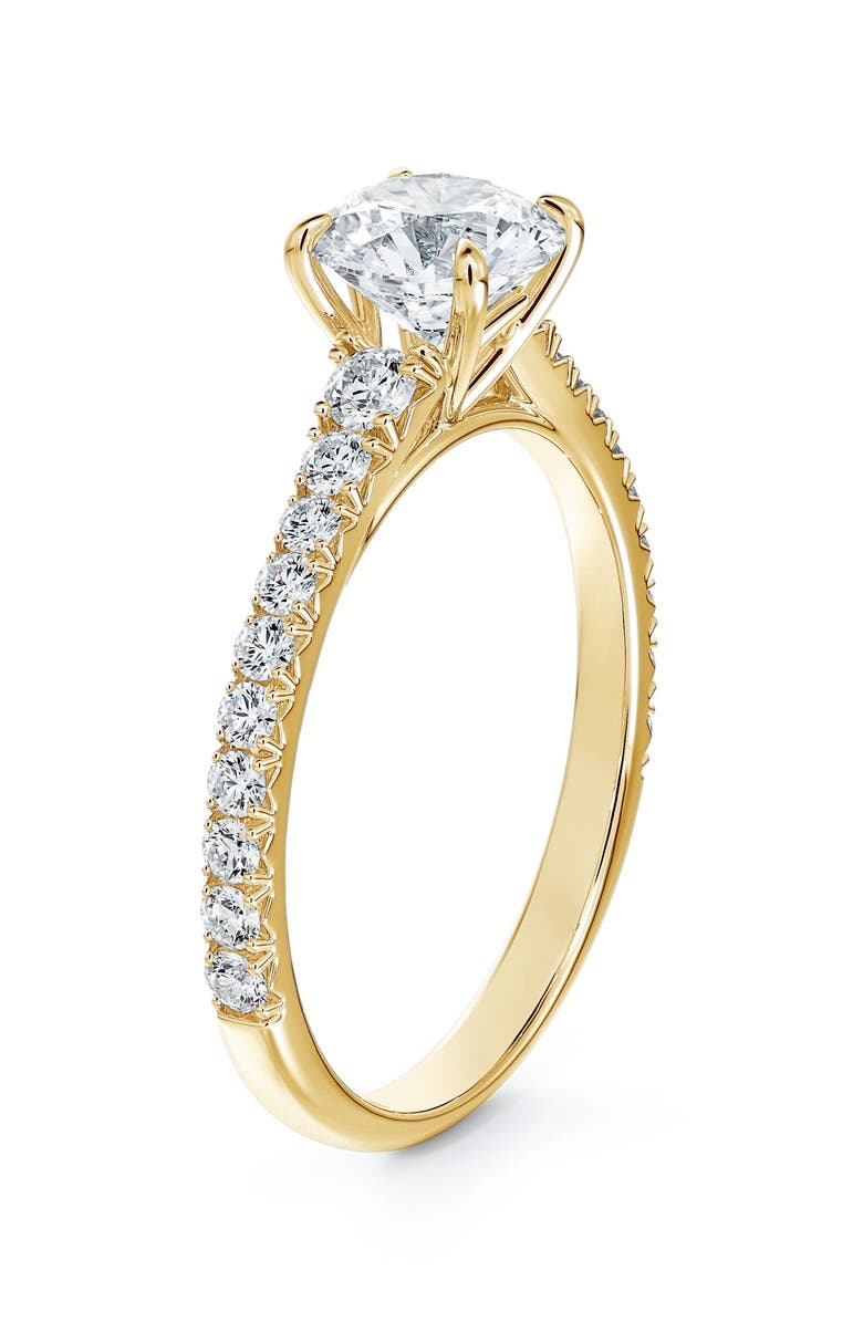 De Beers Forevermark Icon<sup>™</sup> Setting Round Diamond Engagement Ring with Diamond Band, Main, color, 