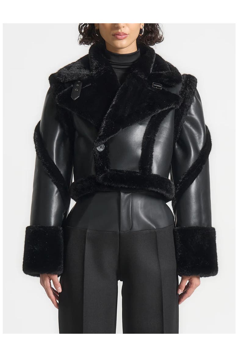 Kena Leather & Plush 2-in-1 Gilet Jacket, Main, color, Black