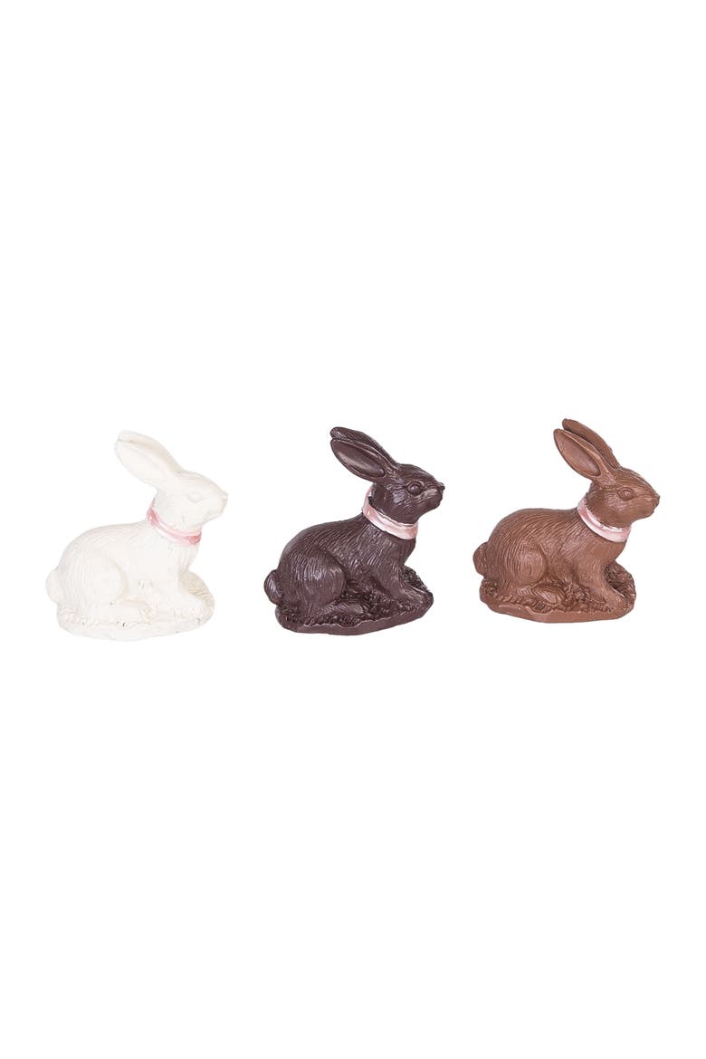 Easter Chocolate Bunny with Ribbons and Eggs Set of 12 Figurines, Alternate, color, Brown