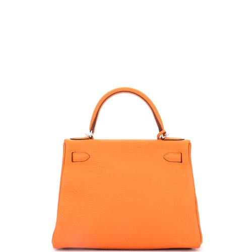 Pre-owned Hermes Hermes Kelly Handbag Orange Clemence With Palladium Hardware 28 In Orange