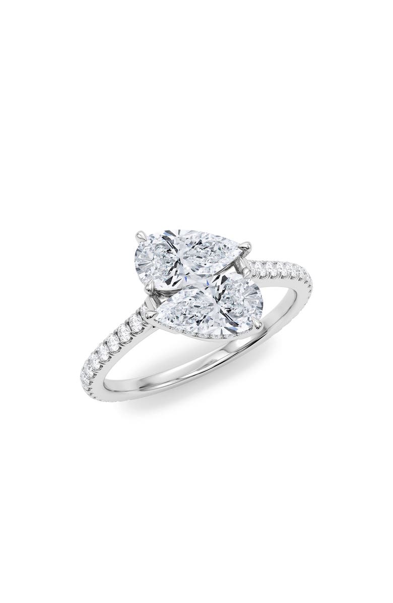 HauteCarat Twin Pear Cut Pavé Lab Grown Diamond Ring, Alternate, color, 18K White Gold