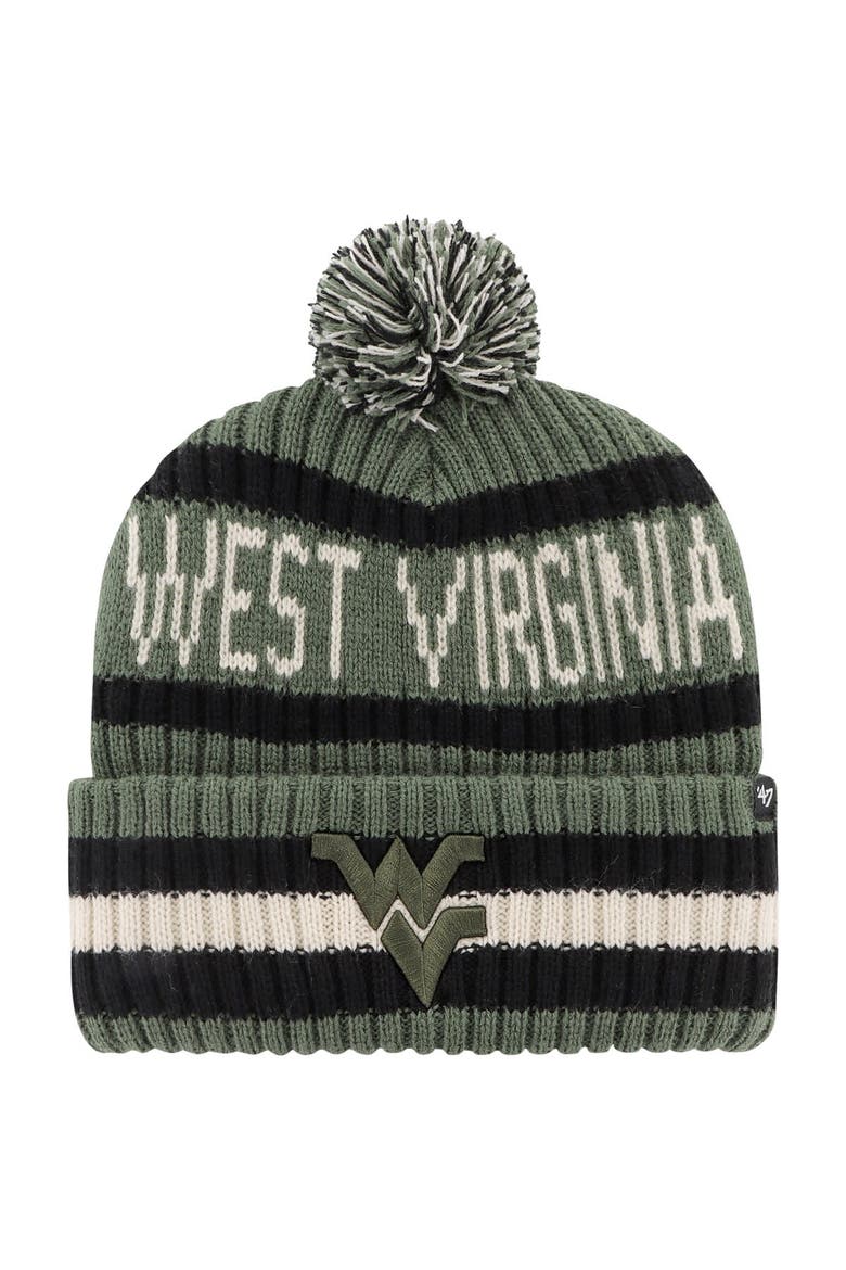 Men's '47 Green West Virginia Mountaineers OHT Military Appreciation Bering Cuffed Knit Hat with Pom, Main, color, Green