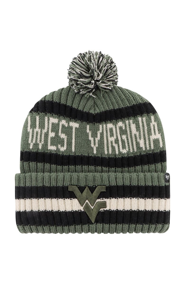 '47 Men's '47 Green West Virginia Mountaineers OHT Military Appreciation Bering Cuffed Knit Hat with Pom, Main, color,