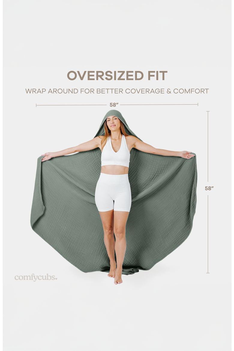 Adult Muslin Hooded Towel, Alternate, color, Fern