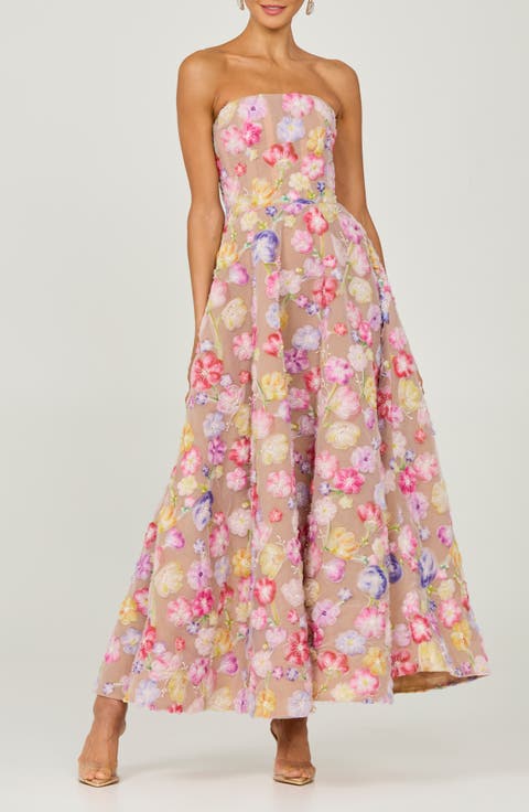Vivian Beaded Floral Strapless Maxi Cocktail Dress
