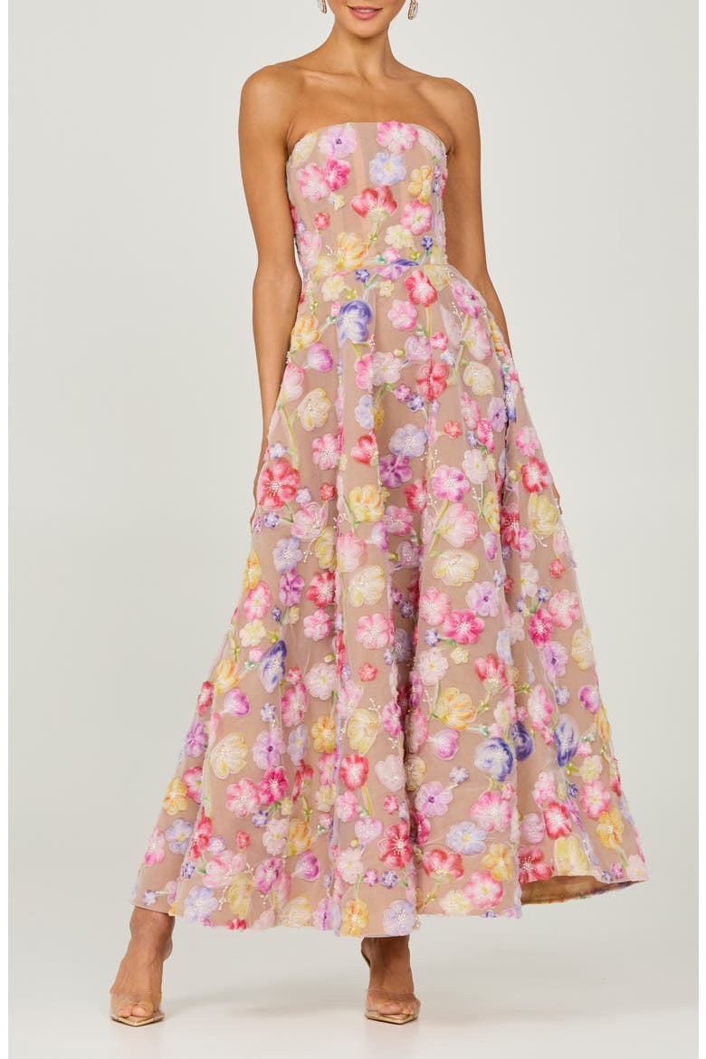 vivian beaded floral strapless maxi cocktail dress Vivian Beaded Floral Strapless Maxi Cocktail Dress (Women)