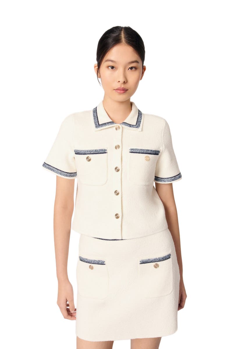 maje Cropped contrasting trim cardigan, Alternate, color,