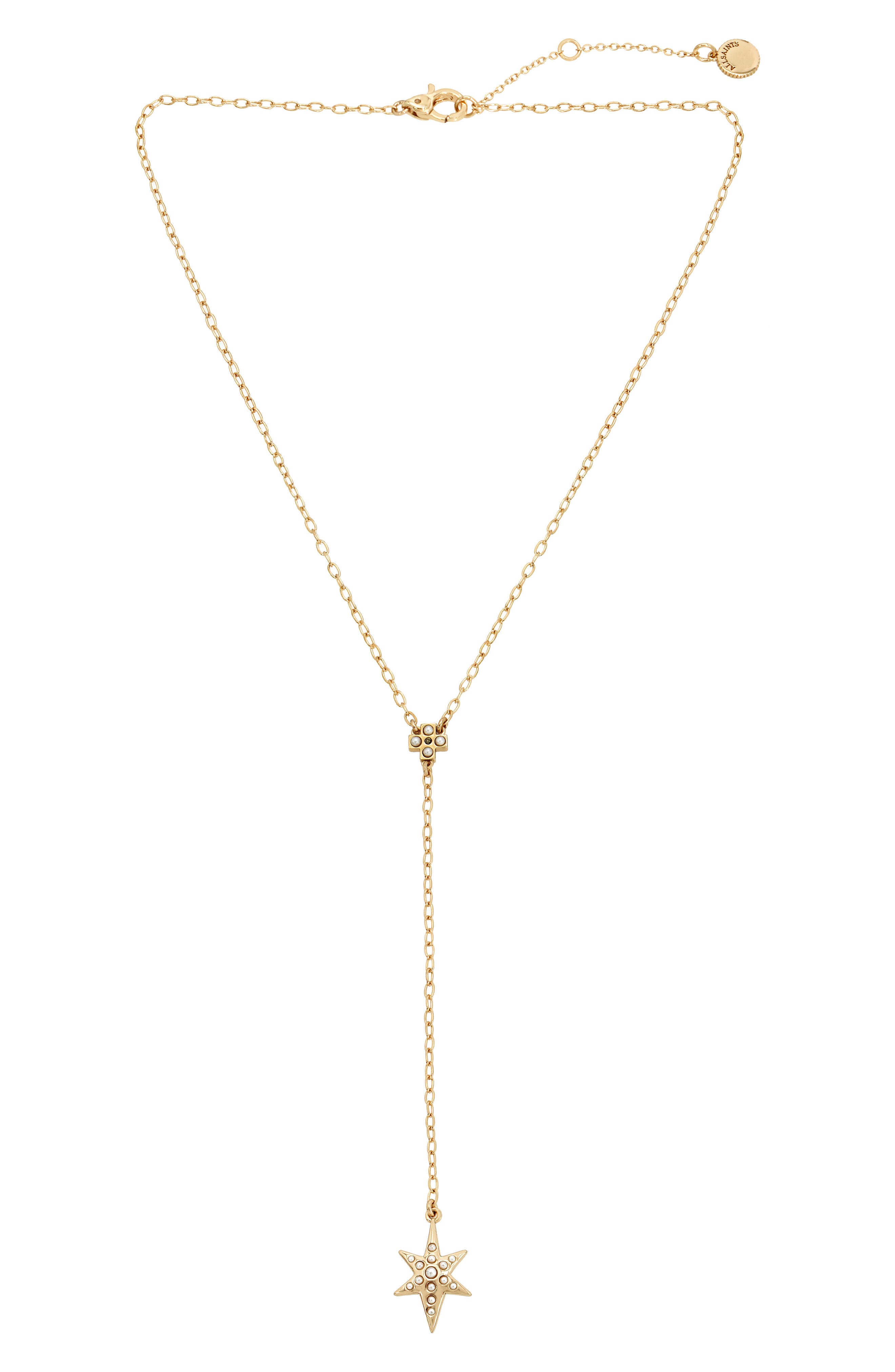 AllSaints Faux Pearl Star Charm Y-Necklace