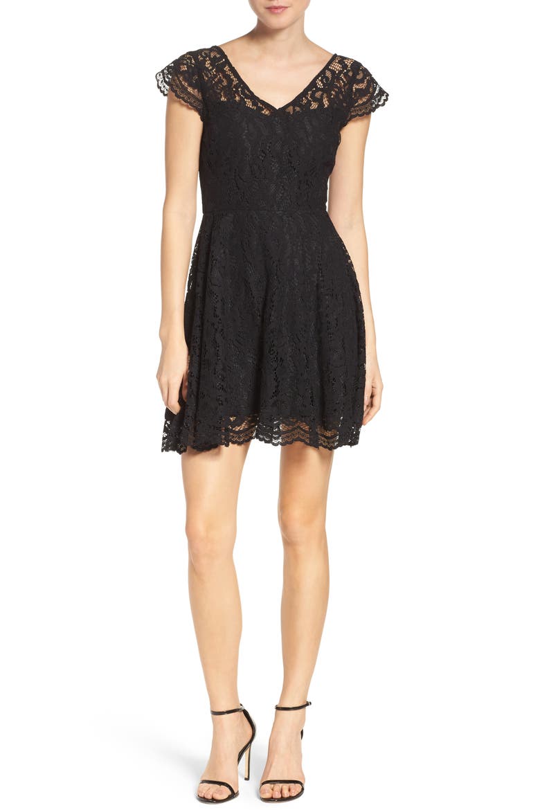 BB Dakota 'Reece' Lace Fit & Flare Dress, Alternate, color, BLACK