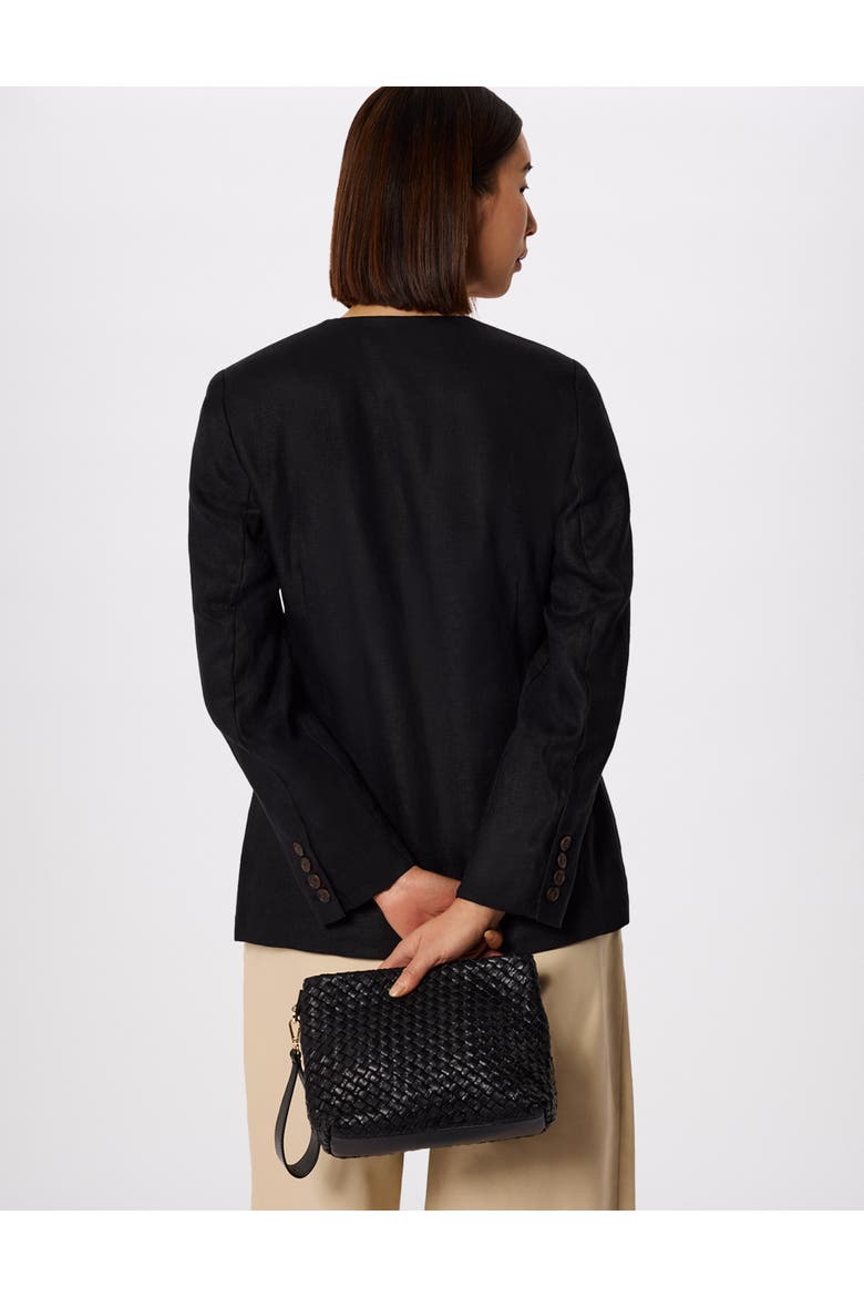 Collarless Linen Blazer, Alternate, color, Black