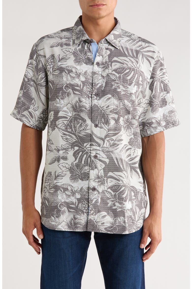 Coconut Point Ocean Escape Short Sleeve Button-Up Shirt, Main, color, SUMMER GREY