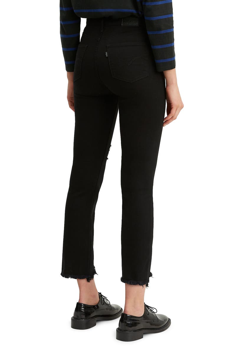 Levi's® Ripped High Rise Straight Leg Crop Raw Hem Jeans, Alternate, color, BLACK PIXEL