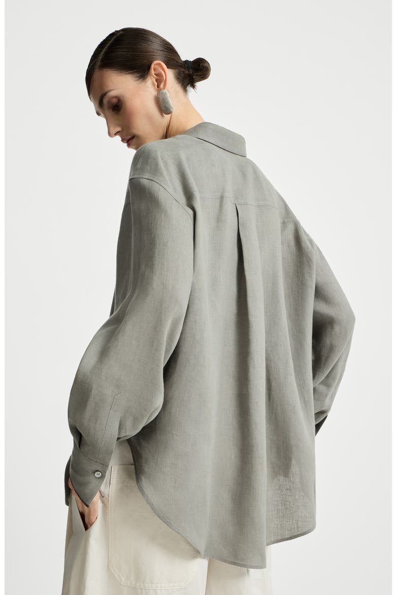 Linen shirt with monili, Alternate, color, Khaki