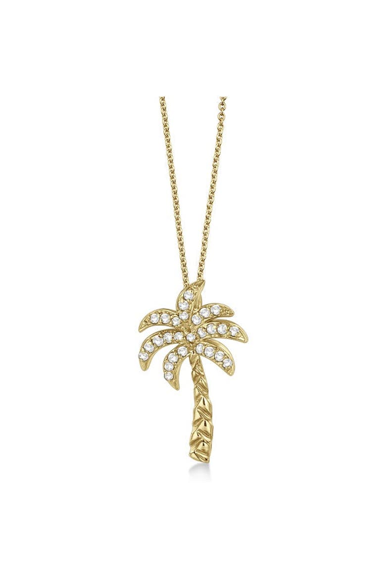 Palm Tree Shaped Diamond Pendant Necklace 14k, Alternate, color, Yellow Gold
