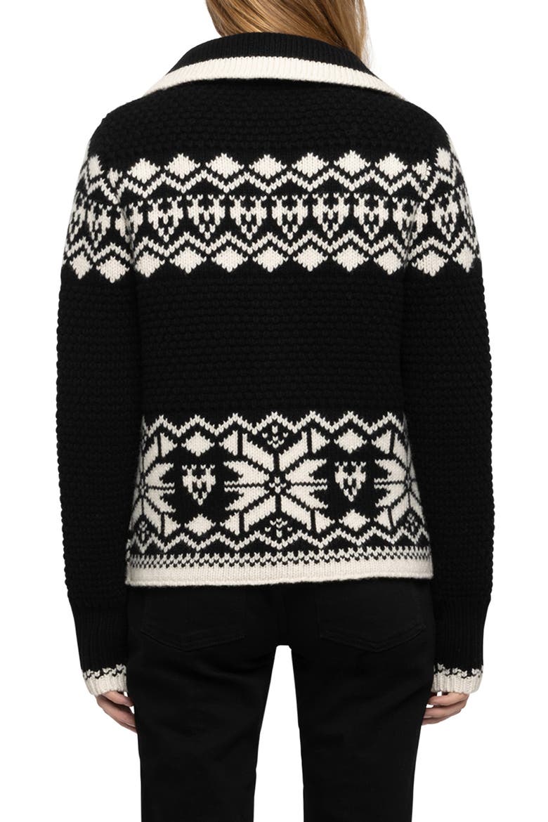 Gildas Pattern Front Zip Wool & Cashmere Cardigan, Alternate, color, BLACK