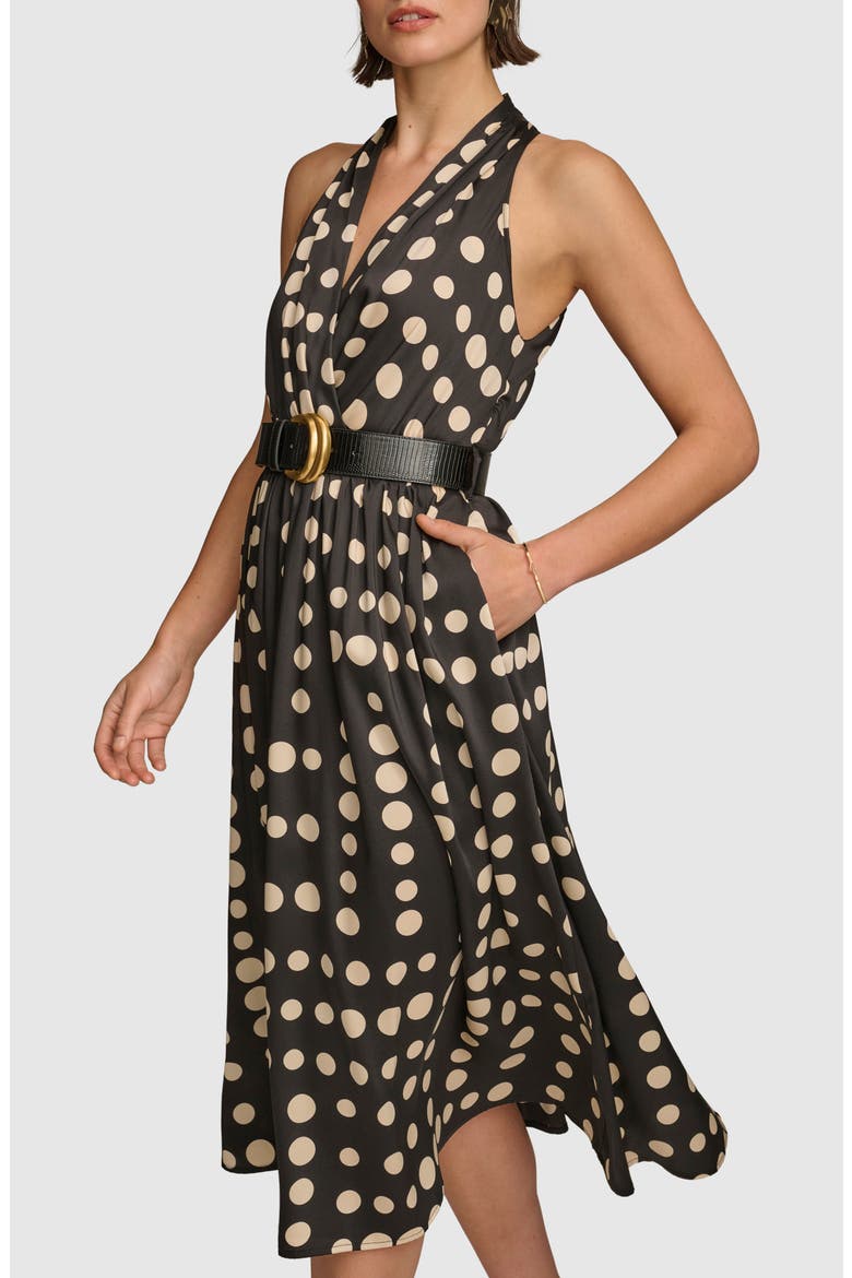 Polka Dot Belted Midi Dress, Alternate, color, BLACK/ CANVAS