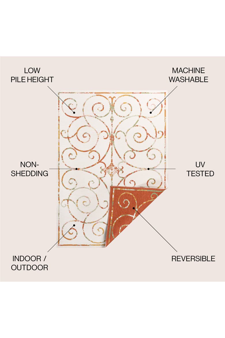 Danae Classic Cottage Filigree Scroll Reversible Machine-Washable Indoor/Outdoor Area Rug, Alternate, color, Cream/Terra