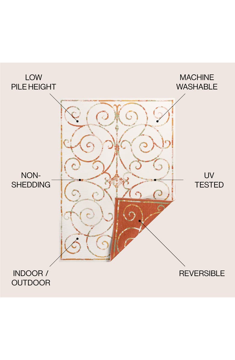 JONATHAN Y Danae Classic Cottage Filigree Scroll Reversible Machine-Washable Indoor/Outdoor Area Rug, Alternate, color, Cream/Terra
