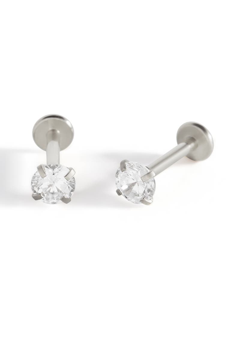 Crystal Sleeper Flatback Studs | 18g, Main, color, Silver