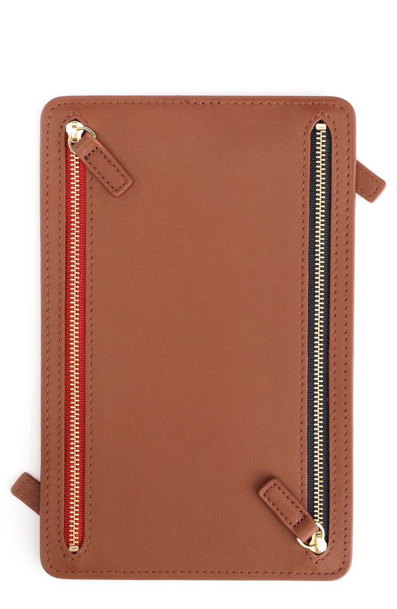 ROYCE New York RFID Four Zip Leather Travel Organizer, Main, color, Tan