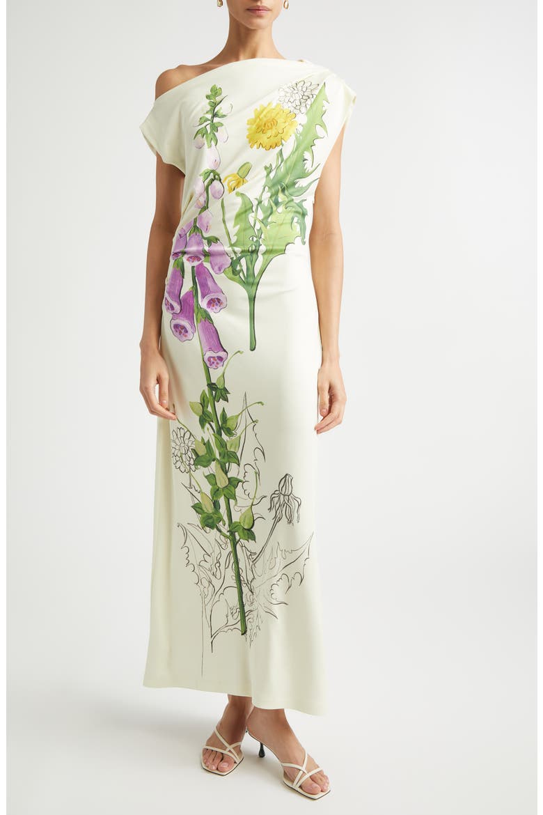 Foxglove Sketch Off the Shoulder Jersey Dress, Main, color, BUTTER MULTI