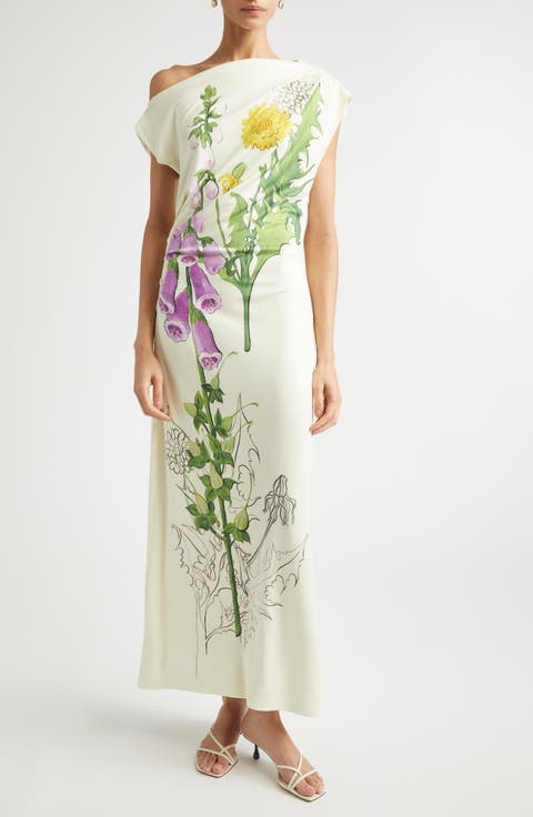 Foxglove Sketch Off the Shoulder Jersey Dress