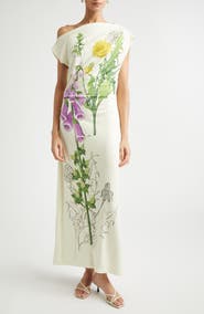 Oscar de la Renta Foxglove Sketch Off the Shoulder Jersey Dress