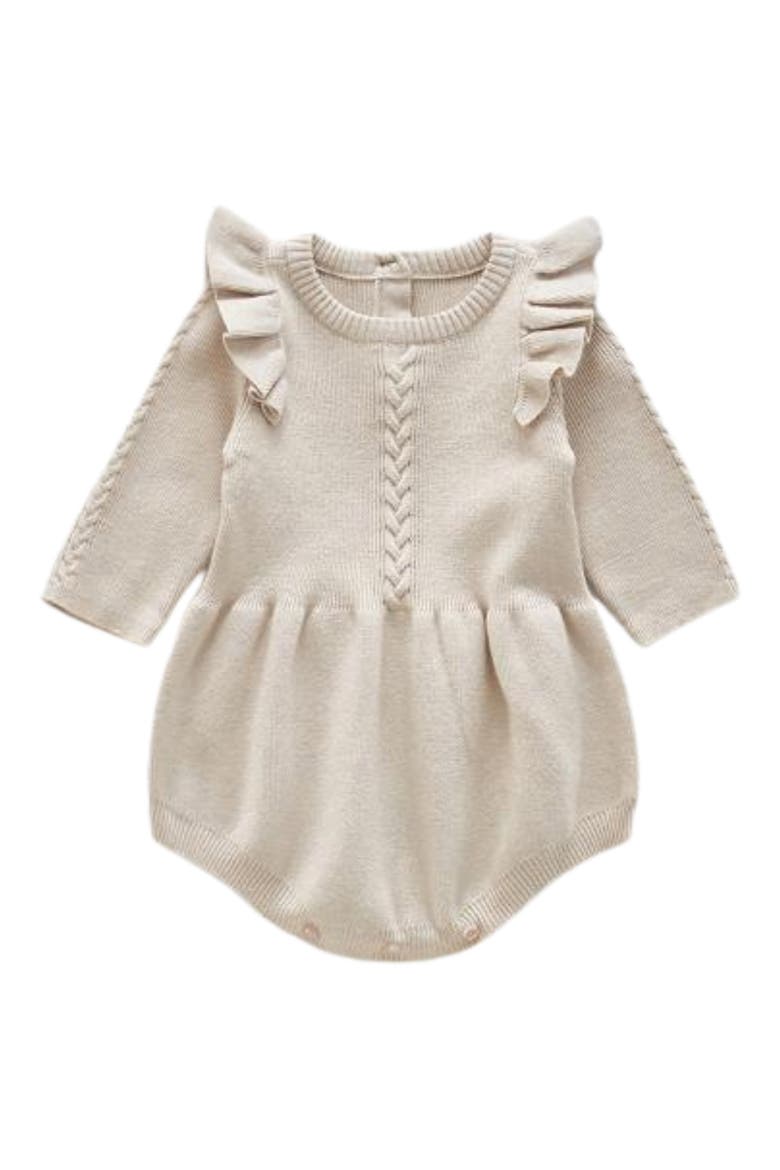Lizzie Ruffle Sleeve Knit Cotton Bodysuit, Main, color, BEIGE