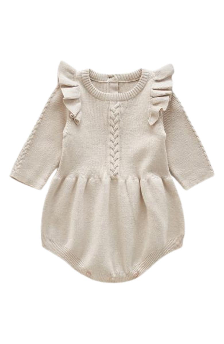 Ashmi & Co. Lizzie Ruffle Sleeve Knit Cotton Bodysuit, Main, color, Beige