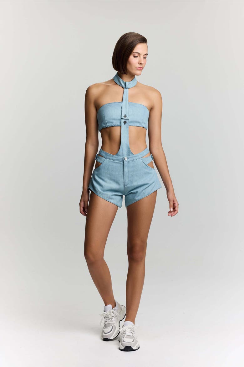 Belinda Denim Bodysuit, Alternate, color, Iced Blue