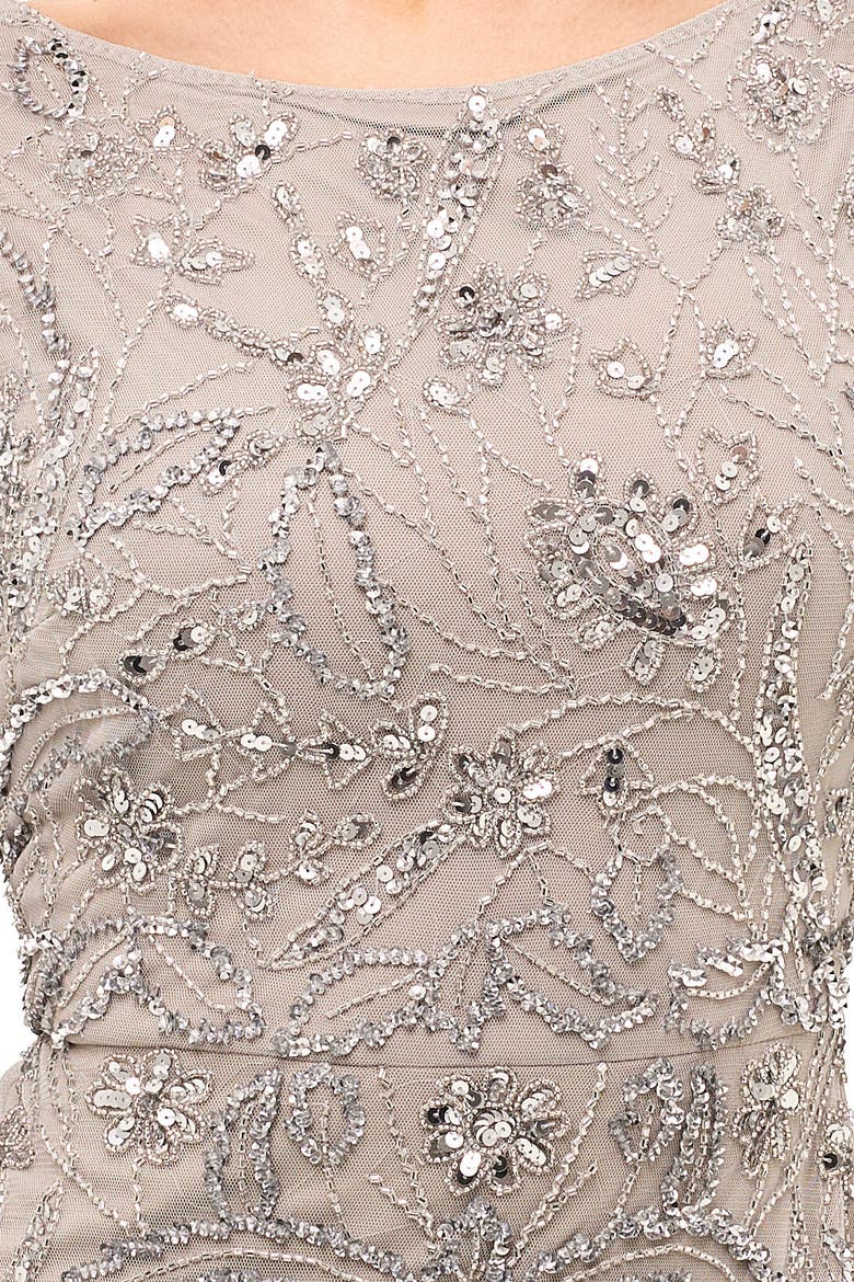 Modest Floral Embellished Sequins Maxi Dress, Alternate, color, GREY