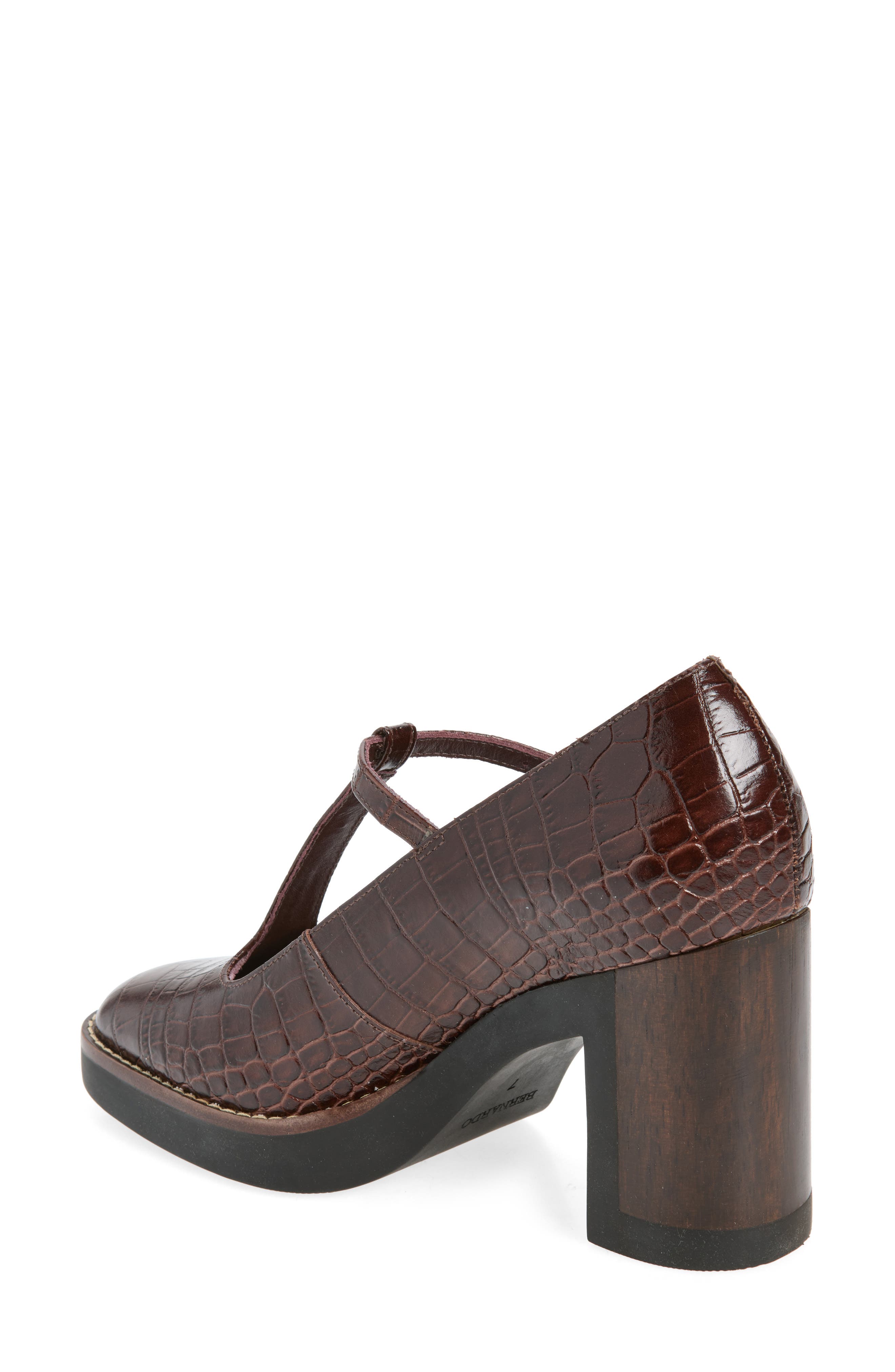 Noto T-Strap Pump, Alternate, color, CHOCOLATE WINE CROCO