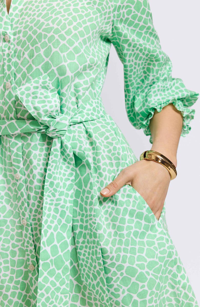 Foxcroft Abby Belted Linen Blend Shirtdress, Alternate, color, New Leaf/ White