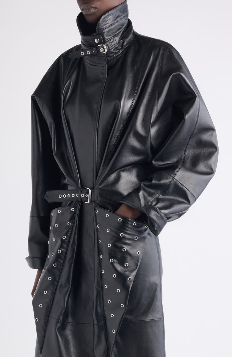 Isabel Marant Cesira Leather Coat, Alternate, color, Black