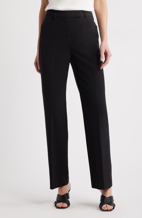 Black Turn Over Waist Straight Leg Pants | Bottoms