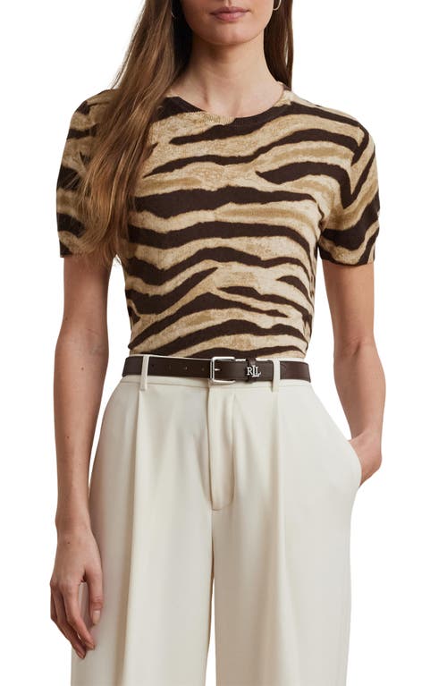 Ralph Lauren Lauren Zebra Stripe Short Sleeve Linen & Cotton Sweater