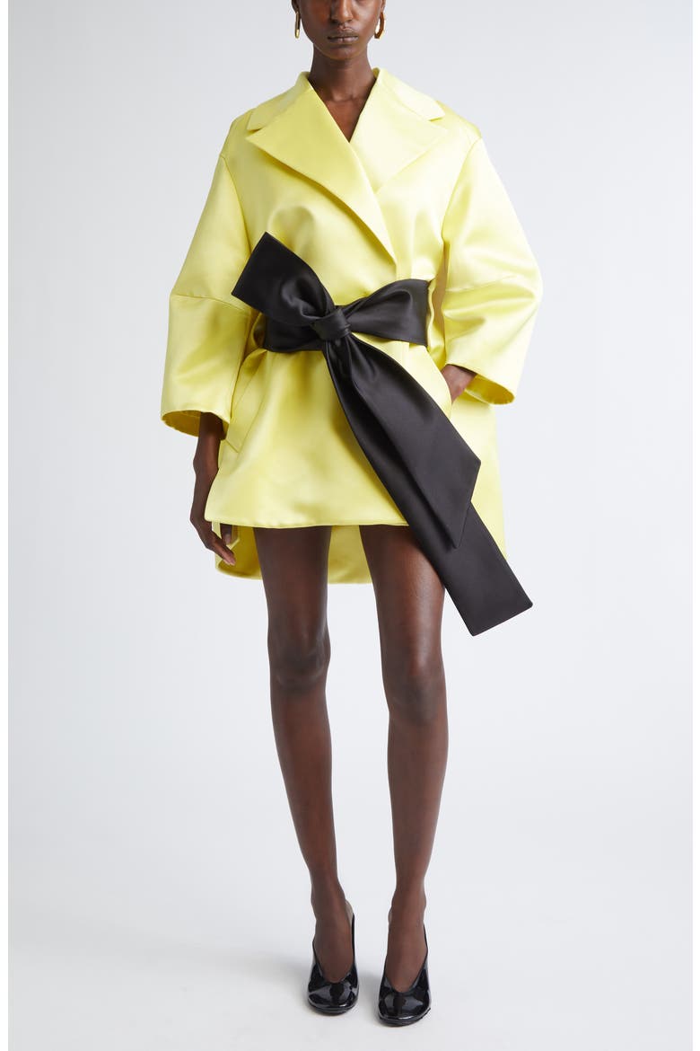 Belted Duchesse Satin Cocoon Wrap Coat, Main, color, ACID YELLOW