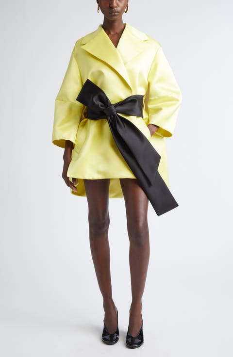 Belted Duchesse Satin Cocoon Wrap Coat
