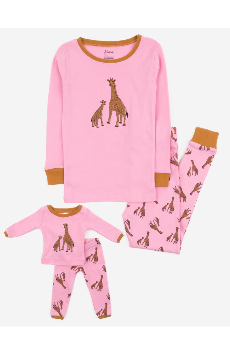 Leveret Girls Matching Doll Printed Cotton Pajamas, Animal & Seasonal Prints, Main, color, Giraffe