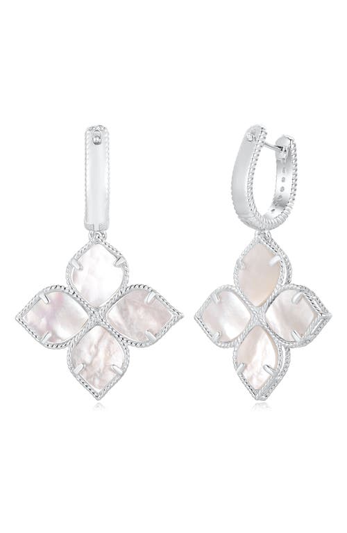 Suzy Levian Pavé Cubic Zirconia Floral Drop Huggie Hoop Earrings