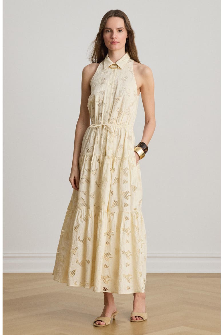 Sleeveless Embroidered Cotton Voile Tiered Shirtdress, Alternate, color, MASCARPONE CREAM