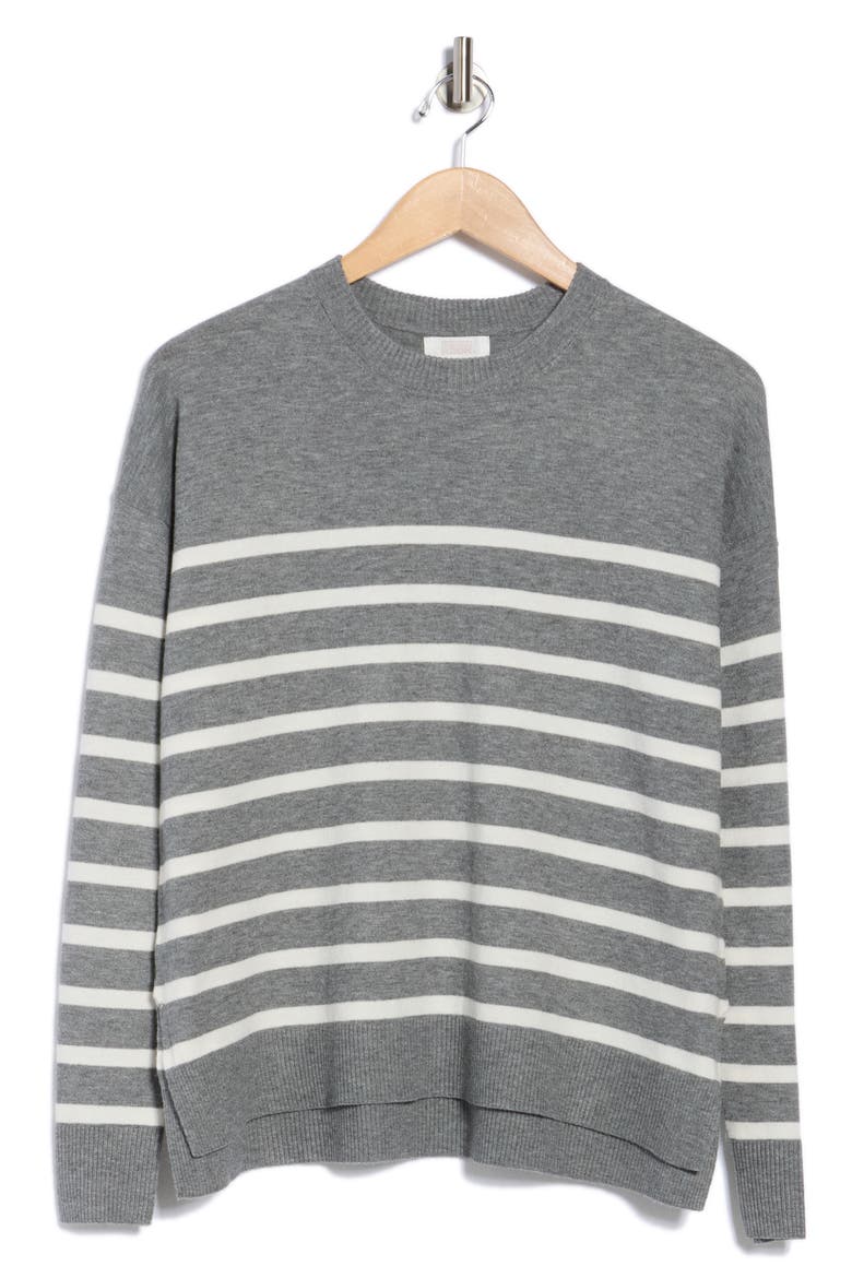 Stripe Crewneck Sweater, Alternate, color, GREY DARK HTR- IVORY T STP
