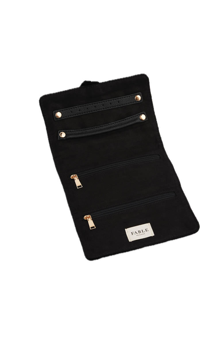 Quilted Celestial Velvet Embroidered Jewellery Roll, Alternate, color, Black