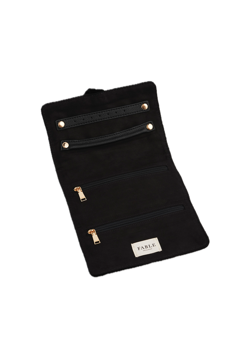 Fable England Quilted Celestial Velvet Embroidered Jewellery Roll, Alternate, color, Black