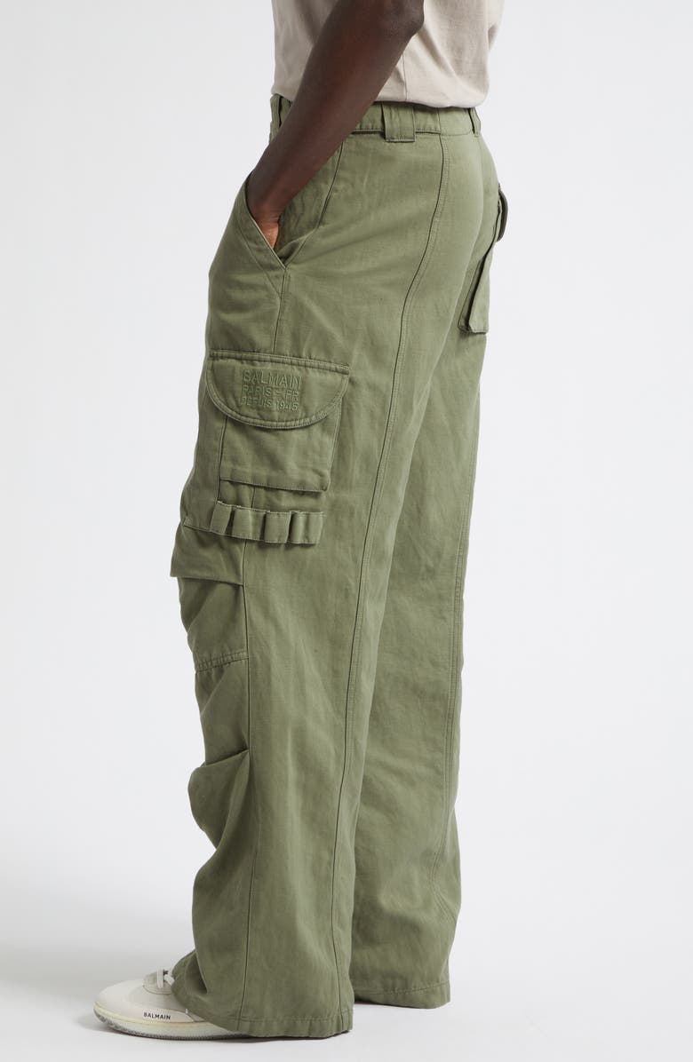 Balmain Cotton & Linen Cargo Pants, Alternate, color, 7Ec Green