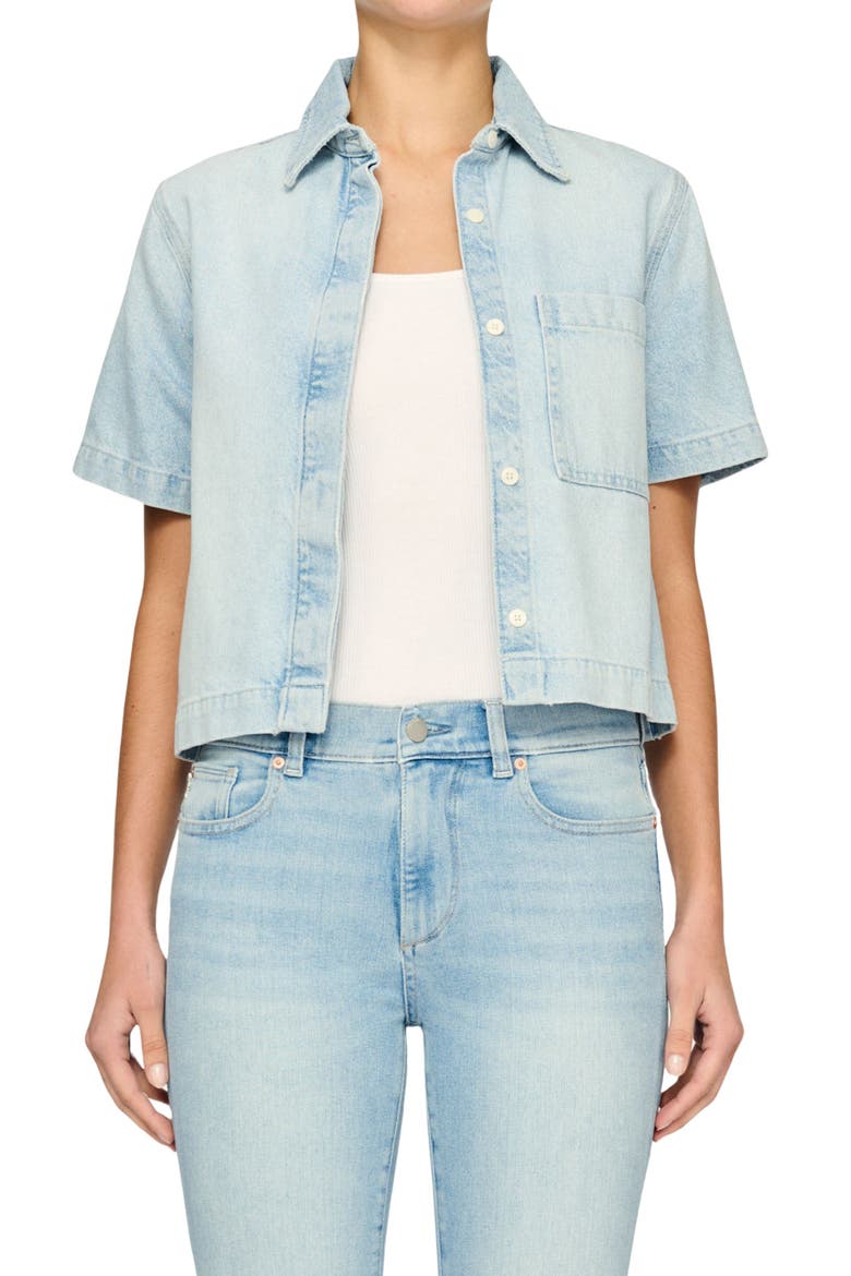 Montauk Short Sleeve Denim Shirt, Main, color, LT. FOUNTAIN (VINTAGE)